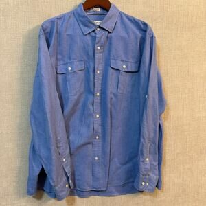 Peter Millar Men's XXL Seaside Chambray Blue Long Sleeve Linen/Cotton 2 pocket